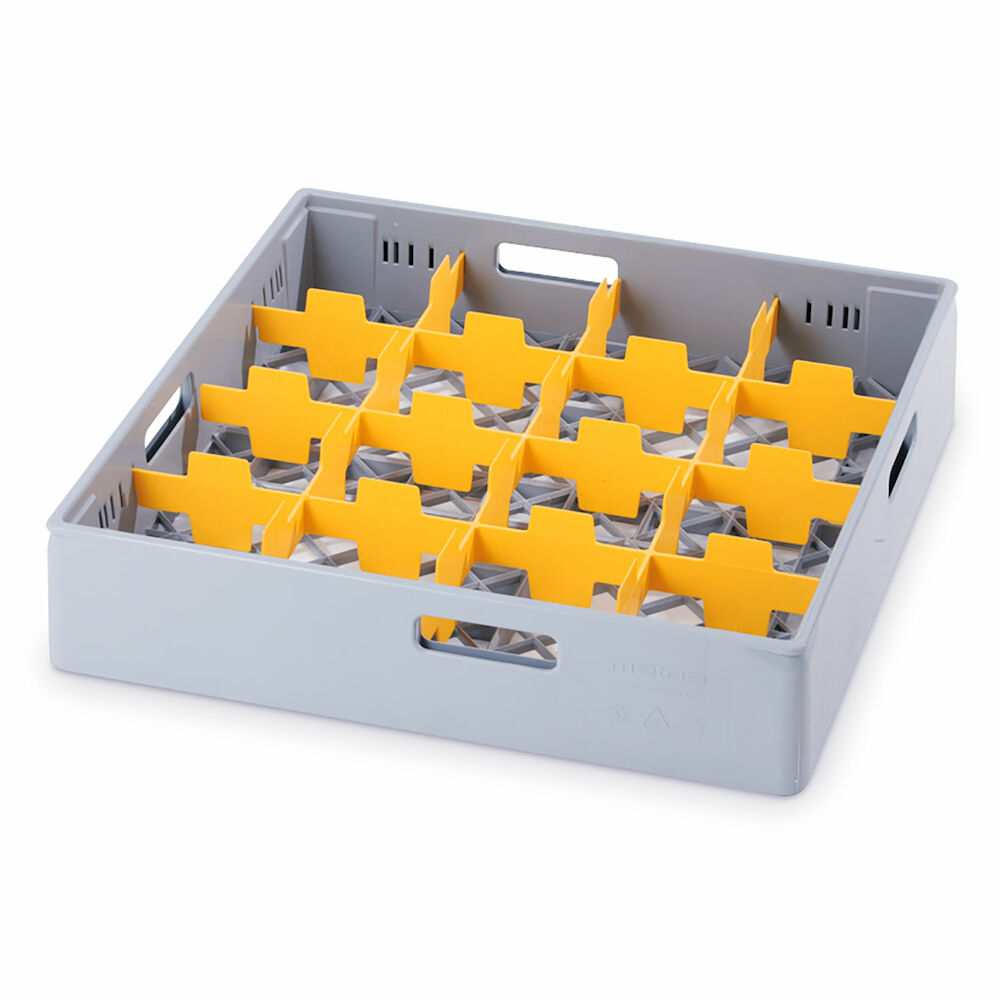 Grey compartment basket Metos with yellow compartment for 16 x Ø110x70mm glasses