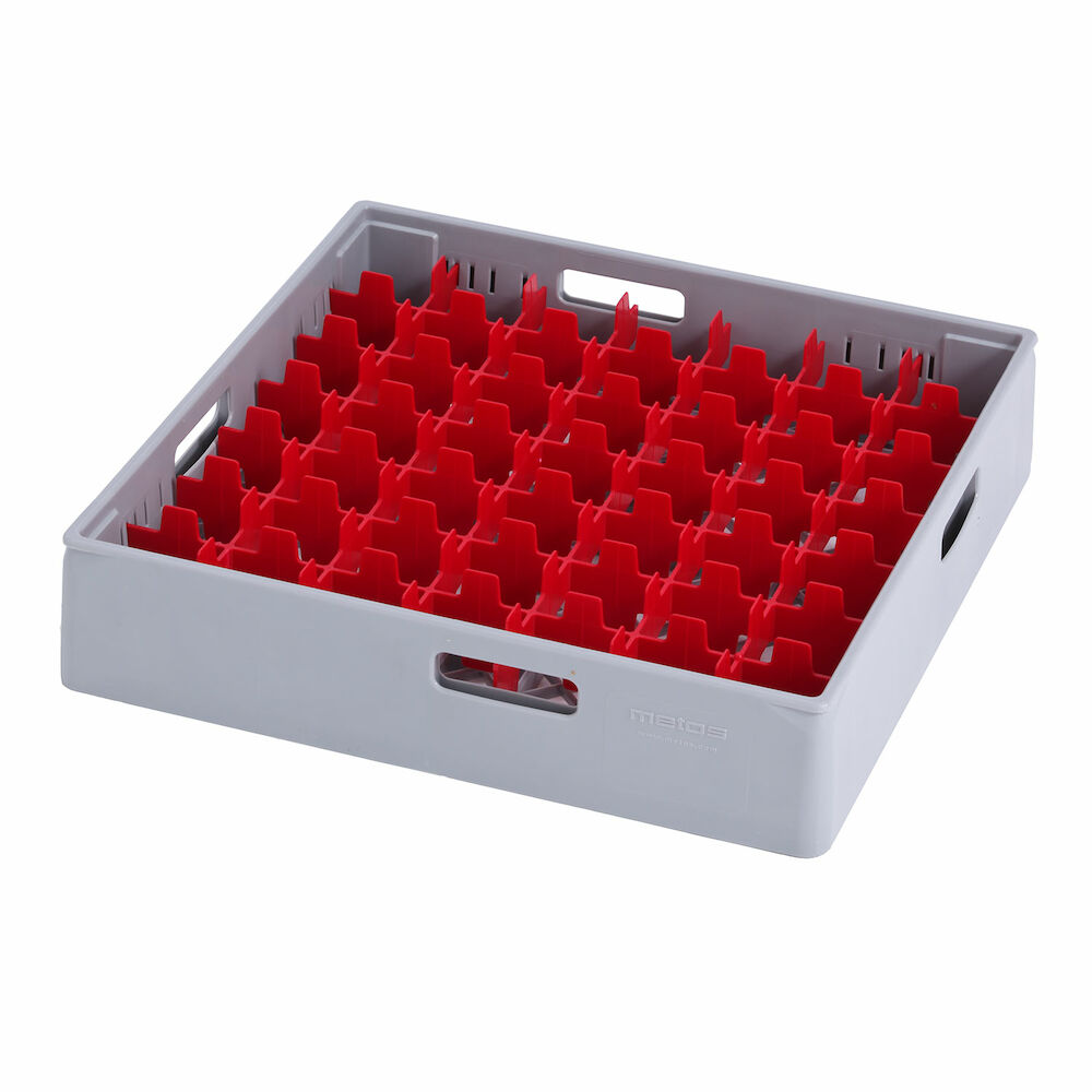 Grey compartment basket Metos with red compartment for 49 x Ø60x70 mmglasses